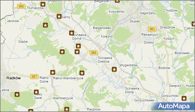mapa Ścinawka Średnia, Ścinawka Średnia na mapie Targeo