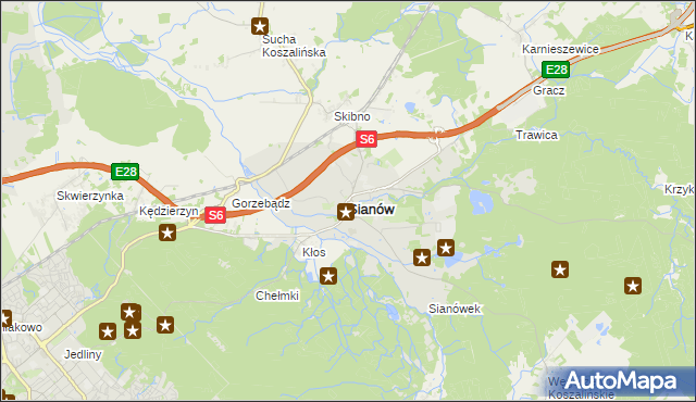 mapa Sianów, Sianów na mapie Targeo