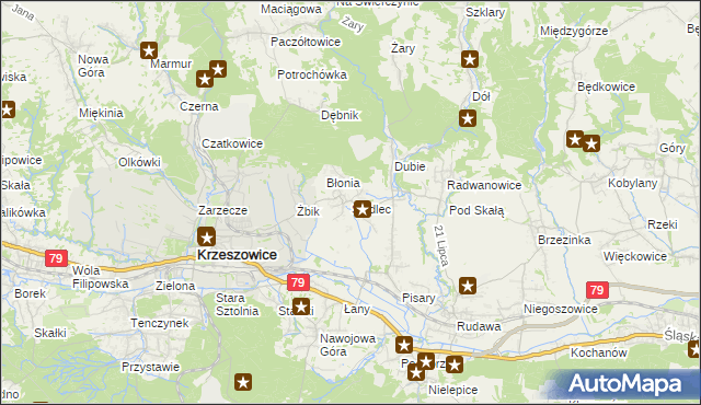 mapa Siedlec gmina Krzeszowice, Siedlec gmina Krzeszowice na mapie Targeo