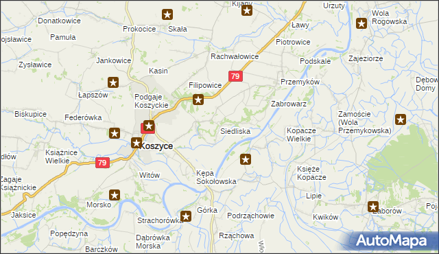 mapa Siedliska gmina Koszyce, Siedliska gmina Koszyce na mapie Targeo
