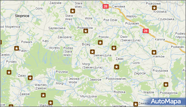 mapa Siekierczyna gmina Limanowa, Siekierczyna gmina Limanowa na mapie Targeo