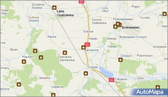 mapa Siemianice gmina Łęka Opatowska, Siemianice gmina Łęka Opatowska na mapie Targeo