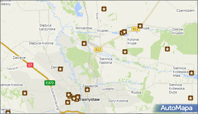 mapa Siennica Nadolna gmina Krasnystaw, Siennica Nadolna gmina Krasnystaw na mapie Targeo