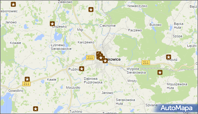 mapa Sierakowice powiat kartuski, Sierakowice powiat kartuski na mapie Targeo