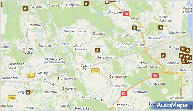 mapa Sierzchów gmina Góra Kalwaria, Sierzchów gmina Góra Kalwaria na mapie Targeo