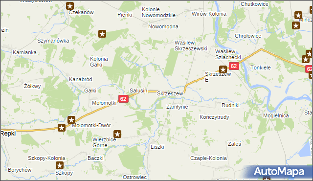 mapa Skrzeszew gmina Repki, Skrzeszew gmina Repki na mapie Targeo