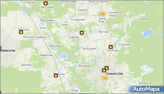 mapa Skrzyszów gmina Gowarczów, Skrzyszów gmina Gowarczów na mapie Targeo