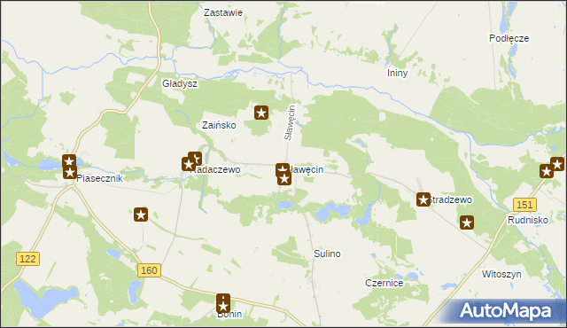 mapa Sławęcin gmina Choszczno, Sławęcin gmina Choszczno na mapie Targeo