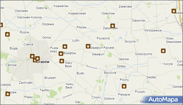 mapa Sławęcin gmina Grabów, Sławęcin gmina Grabów na mapie Targeo