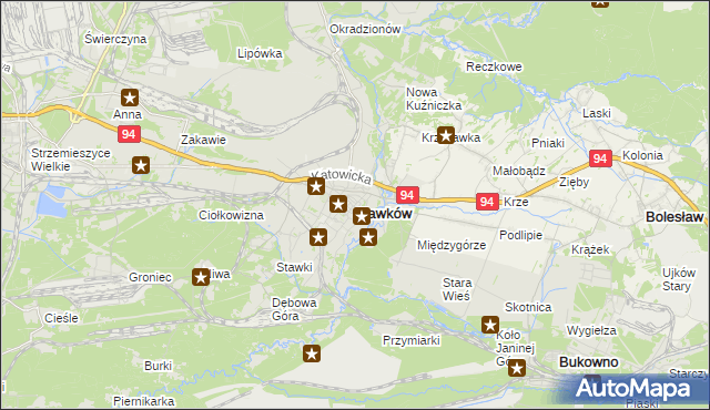mapa Sławków powiat będziński, Sławków powiat będziński na mapie Targeo