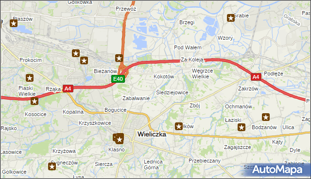 mapa Śledziejowice, Śledziejowice na mapie Targeo