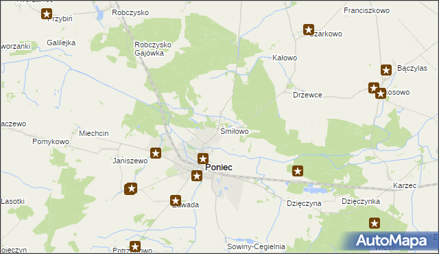 mapa Śmiłowo gmina Poniec, Śmiłowo gmina Poniec na mapie Targeo
