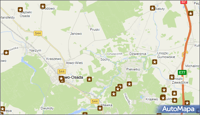 mapa Sochy gmina Iłowo-Osada, Sochy gmina Iłowo-Osada na mapie Targeo