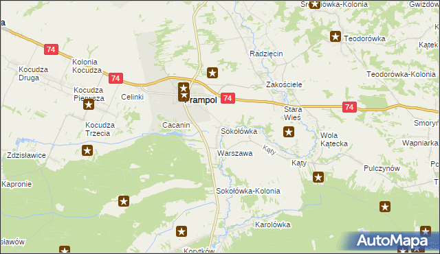 mapa Sokołówka gmina Frampol, Sokołówka gmina Frampol na mapie Targeo