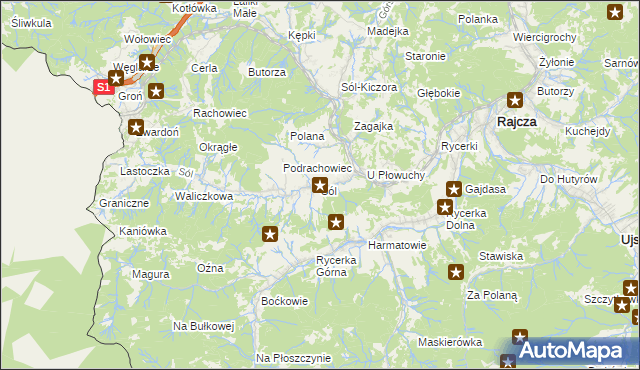 mapa Sól gmina Rajcza, Sól gmina Rajcza na mapie Targeo
