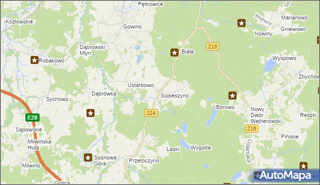 mapa Sopieszyno, Sopieszyno na mapie Targeo