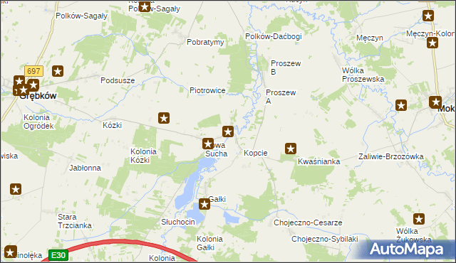 mapa Stara Sucha gmina Grębków, Stara Sucha gmina Grębków na mapie Targeo