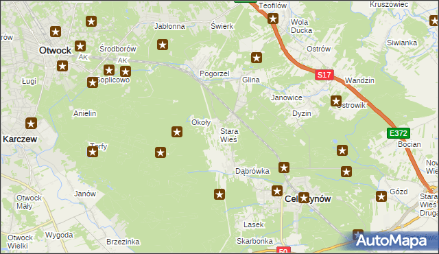 mapa Stara Wieś gmina Celestynów, Stara Wieś gmina Celestynów na mapie Targeo