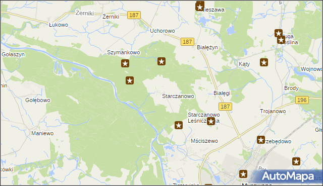 mapa Starczanowo gmina Murowana Goślina, Starczanowo gmina Murowana Goślina na mapie Targeo
