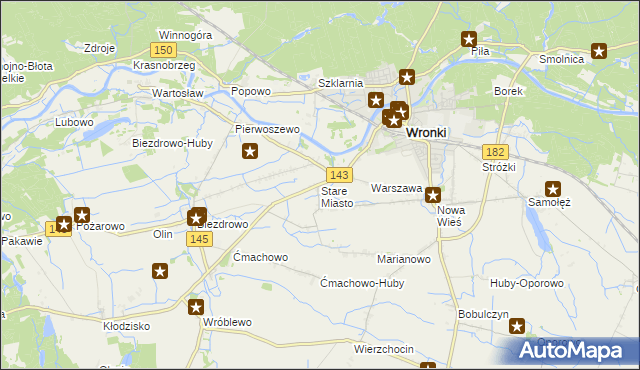 mapa Stare Miasto gmina Wronki, Stare Miasto gmina Wronki na mapie Targeo