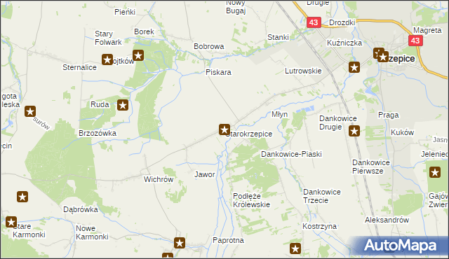 mapa Starokrzepice, Starokrzepice na mapie Targeo