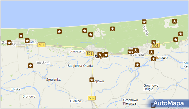 mapa Stegna powiat nowodworski, Stegna powiat nowodworski na mapie Targeo