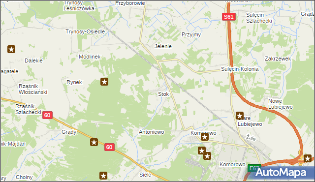 mapa Stok gmina Ostrów Mazowiecka, Stok gmina Ostrów Mazowiecka na mapie Targeo