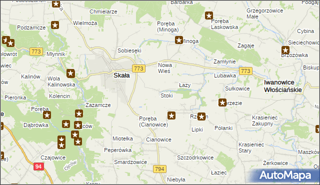 mapa Stoki gmina Skała, Stoki gmina Skała na mapie Targeo