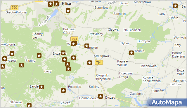 mapa Strzegowa gmina Wolbrom, Strzegowa gmina Wolbrom na mapie Targeo