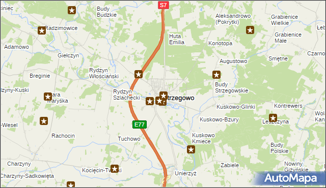 mapa Strzegowo powiat mławski, Strzegowo powiat mławski na mapie Targeo