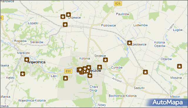 mapa Strzelce gmina Nałęczów, Strzelce gmina Nałęczów na mapie Targeo