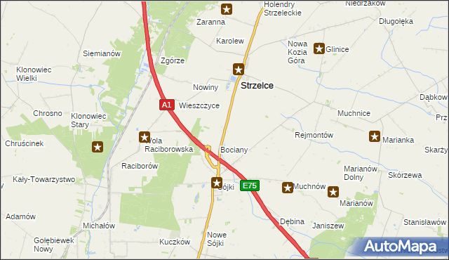 mapa Strzelce Kolonia gmina Strzelce, Strzelce Kolonia gmina Strzelce na mapie Targeo