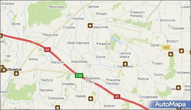 mapa Sucha gmina Wartkowice, Sucha gmina Wartkowice na mapie Targeo