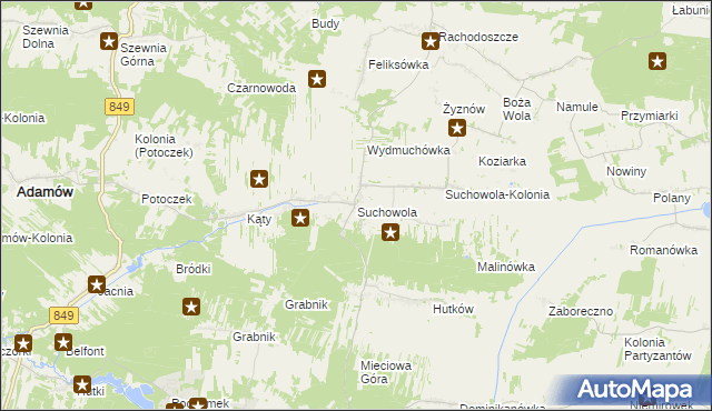 mapa Suchowola gmina Adamów, Suchowola gmina Adamów na mapie Targeo