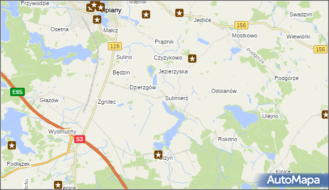 mapa Sulimierz gmina Myślibórz, Sulimierz gmina Myślibórz na mapie Targeo