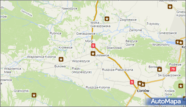 mapa Sulisławice gmina Łoniów, Sulisławice gmina Łoniów na mapie Targeo