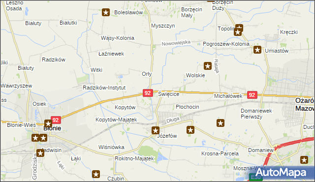 mapa Święcice gmina Ożarów Mazowiecki, Święcice gmina Ożarów Mazowiecki na mapie Targeo