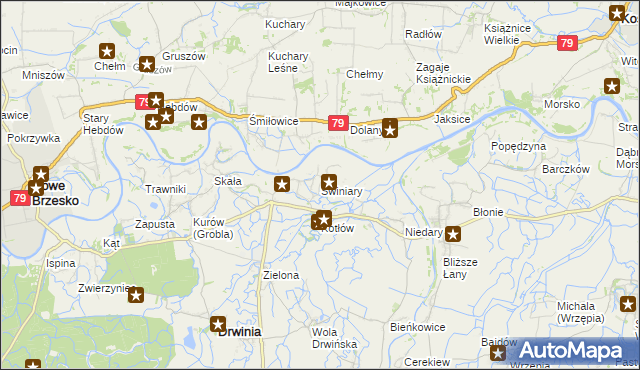 mapa Świniary gmina Drwinia, Świniary gmina Drwinia na mapie Targeo