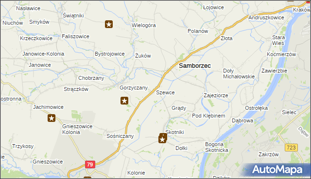 mapa Szewce gmina Samborzec, Szewce gmina Samborzec na mapie Targeo