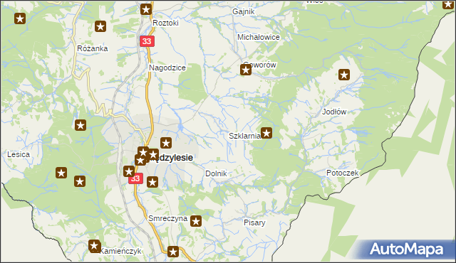 mapa Szklarnia gmina Międzylesie, Szklarnia gmina Międzylesie na mapie Targeo