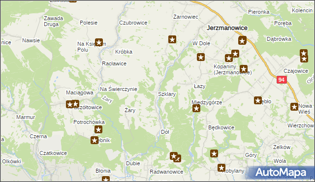 mapa Szklary gmina Jerzmanowice-Przeginia, Szklary gmina Jerzmanowice-Przeginia na mapie Targeo