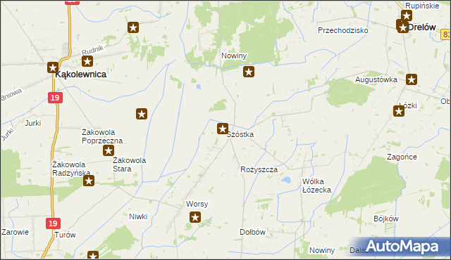 mapa Szóstka gmina Drelów, Szóstka gmina Drelów na mapie Targeo