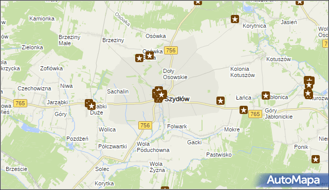 mapa Szydłów powiat staszowski, Szydłów powiat staszowski na mapie Targeo
