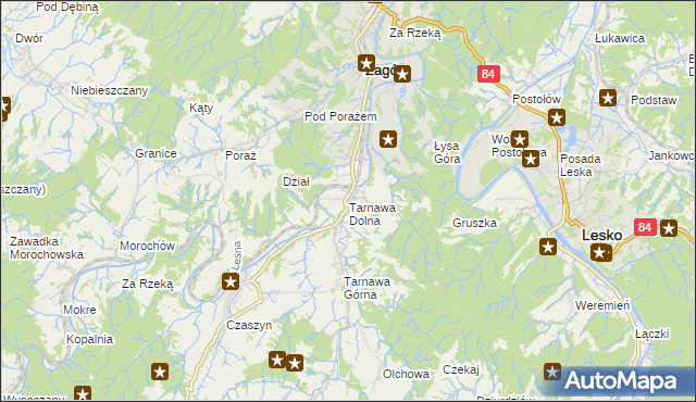 mapa Tarnawa Dolna gmina Zagórz, Tarnawa Dolna gmina Zagórz na mapie Targeo