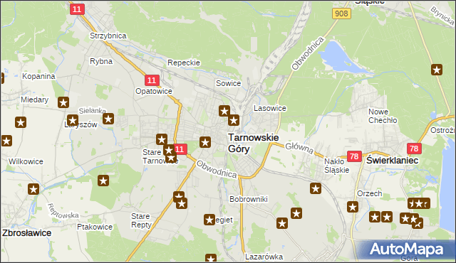mapa Tarnowskie Góry, Tarnowskie Góry na mapie Targeo