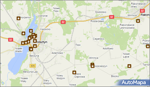 mapa Tłoki gmina Wolsztyn, Tłoki gmina Wolsztyn na mapie Targeo