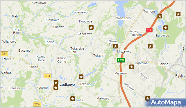 mapa Tokary gmina Przodkowo, Tokary gmina Przodkowo na mapie Targeo