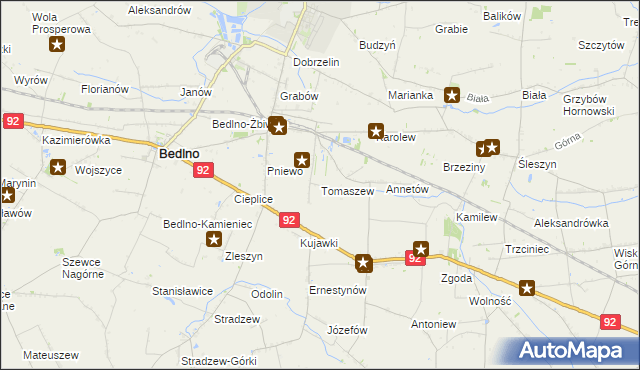mapa Tomaszew gmina Bedlno, Tomaszew gmina Bedlno na mapie Targeo