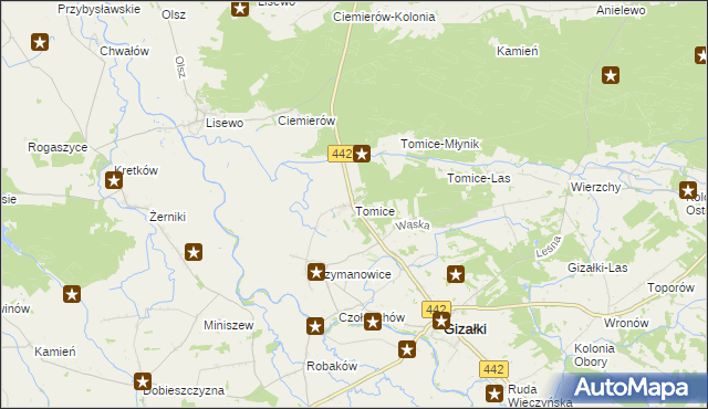 mapa Tomice gmina Gizałki, Tomice gmina Gizałki na mapie Targeo