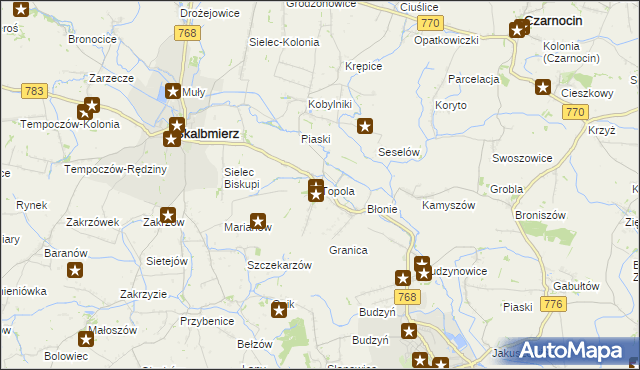 mapa Topola gmina Skalbmierz, Topola gmina Skalbmierz na mapie Targeo